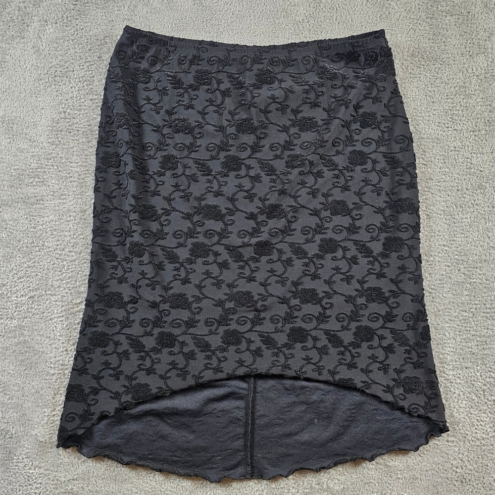 Rag Black Floral Flocked High Low Midi Skirt Large Vintage Whimsigoth Grunge